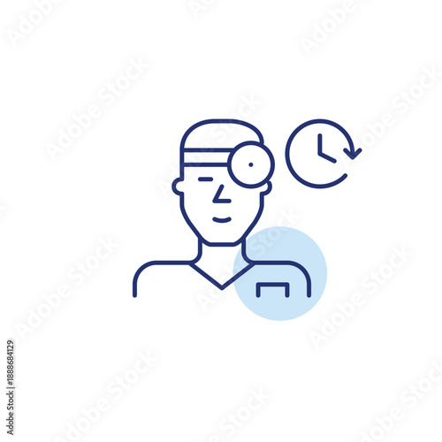 Ear nose throat doctor and clock. Scheduled medical appointments, check-ups, or time-sensitive healthcare. Pixel perfect, editable stroke vector icon