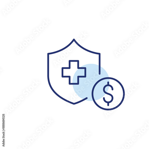 Health insurance and dollar. Insurance premium cost, healthcare payment, medical coverage expense. Pixel perfect, editable stroke vector icon