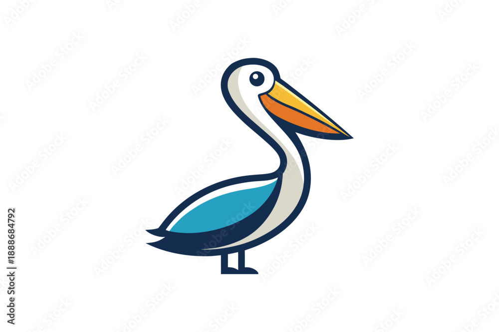Obraz premium Pelican bird logo design flat vector illustration mascot animal icon isolated on white background