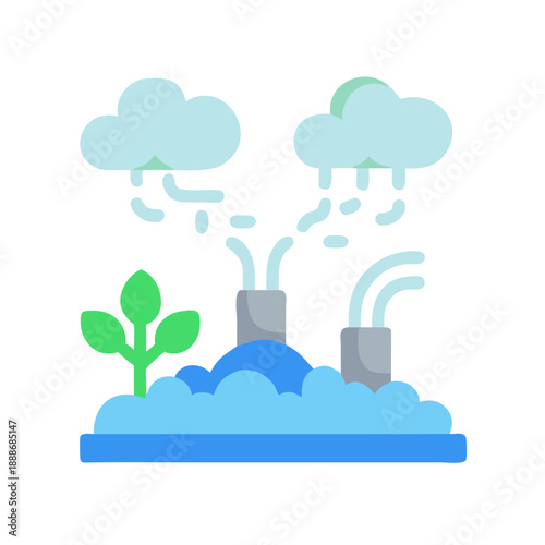 Simple flat illustration showing environmental pollution with plant