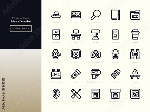 Private Detective Line Icons - Investigation, Evidence andAnalysis.