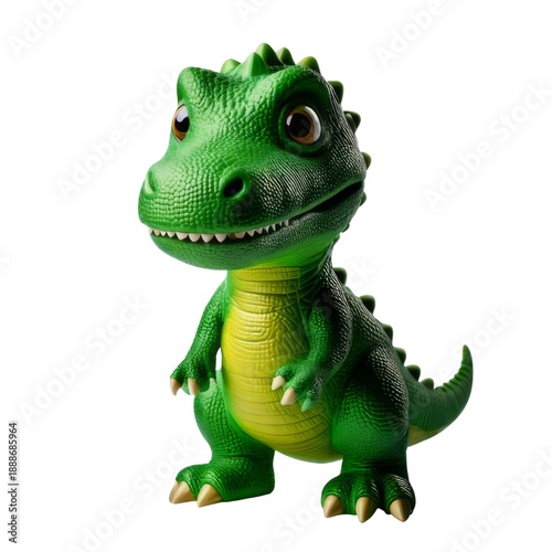 Cute green dinosaur with big eyes and sharp claws standing on transparency background