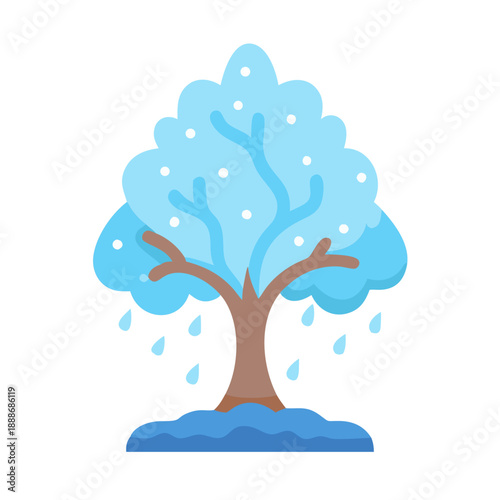 Illustration of a leafless tree in winter weather conditions