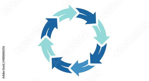Continuous Circular Process Flow with Alternating Blue Arrows Icon Graphic