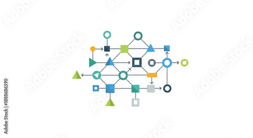 Visualizing a Complex Data Network Flow with Interconnected Geometric Shapes