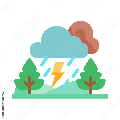 Stylized vector graphic of a storm over a forest