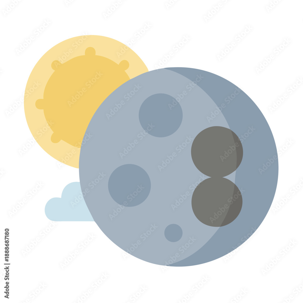Fototapeta premium Stylized sun and moon illustration with cloud on White