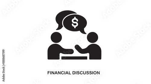 Two people in a meeting discussing finances with a dollar sign in a speech bubble, modern flat icon style