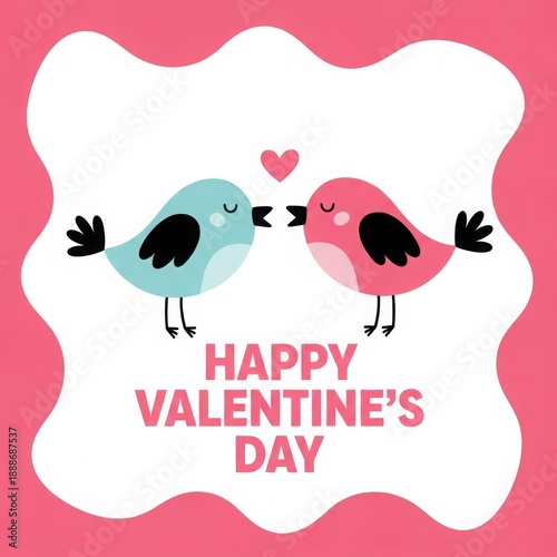 Kissing birds happy valentines day greeting card with heart