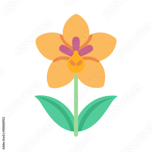 Single flat design flower with stem and leaves illustration