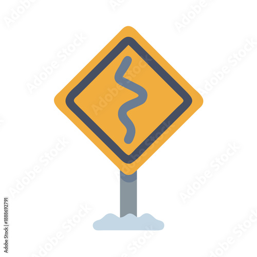 Winding road ahead caution sign on White Background