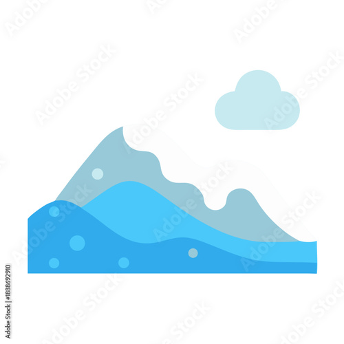 Flat design illustration of snowy mountains with a cloud