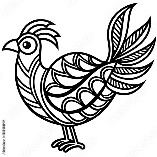 3D Alpona Bird Motif with Simplified Folk Art Style Illustration