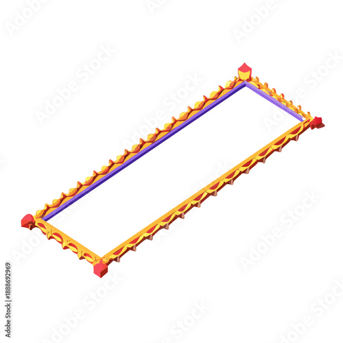 3D Alpona Border Frame Design with Continuous Ornamental Pattern