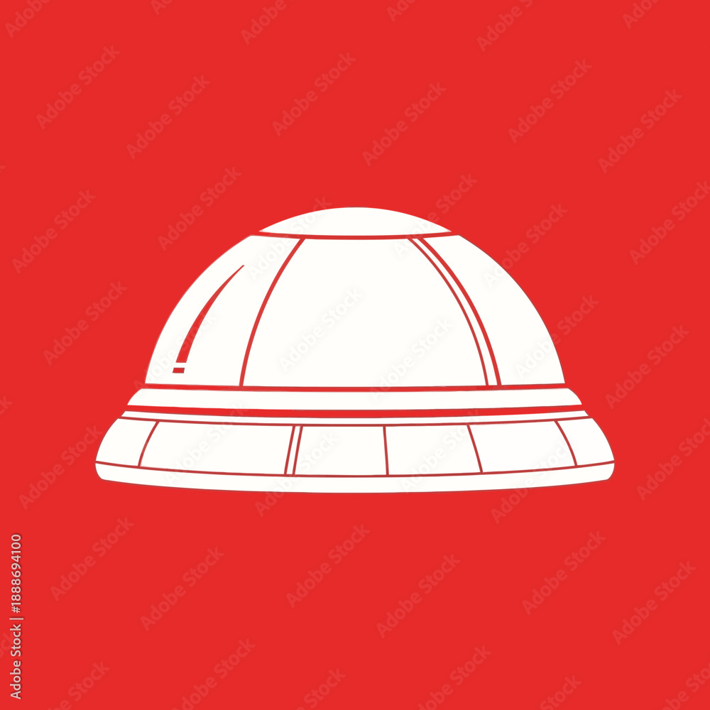 Fototapeta premium Illustration of a white dome-shaped observatory against a red background.