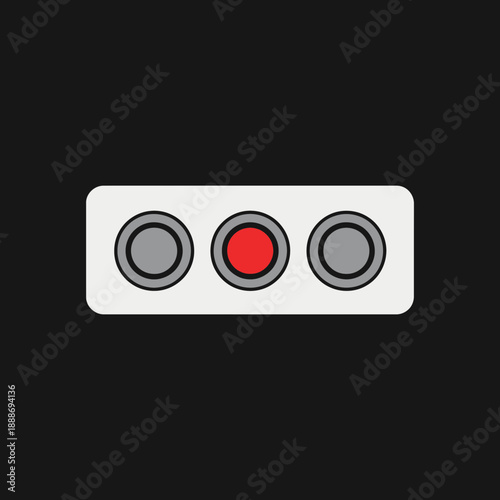 Digital audio recording button with red record indicator on a black background.