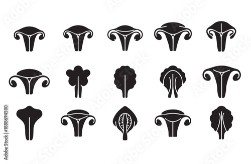 Female Reproductive System and Uterus Icon Set: Vector Symbols for Gynecology and Women's Health