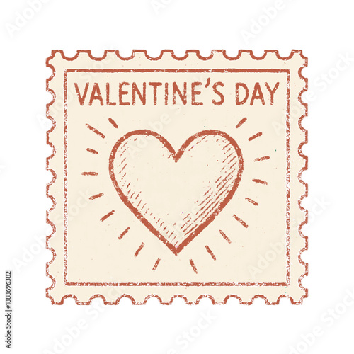 Aged Hand Drawn Valentine Postage Stamp Trembling Heart Vector Isolated on White Background