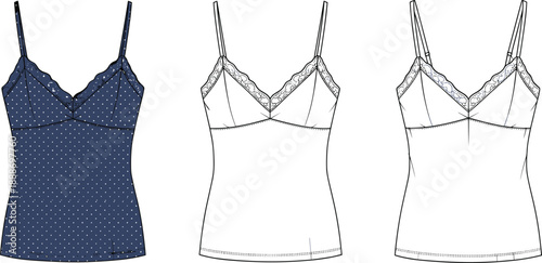 Foto Women's camisole top with spaghetti straps, lace neckline detail, polka dot fabr