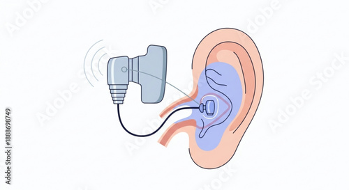 Hearing aid device with microphone inserted into human ear for sound amplification and hearing assistance technology