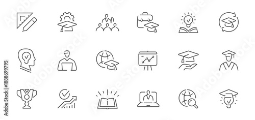 Education and e-learning icons set. Learning, studies concept. College, school signs or symbols in line style