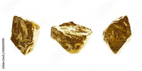 Foto Raw gold, 3D render, real gold pieces, 3D icons, 3D background, gold element dem