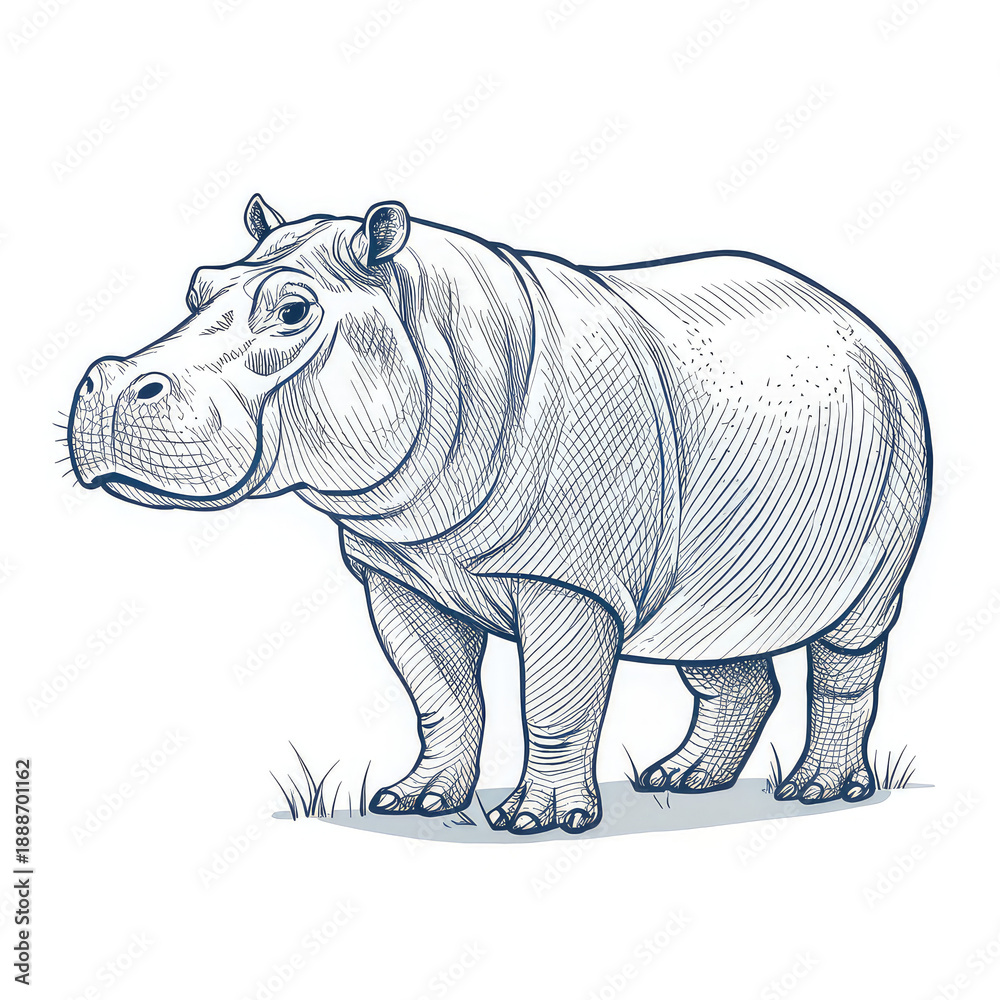 Fototapeta premium hippopotamus ,outline isolated on white background