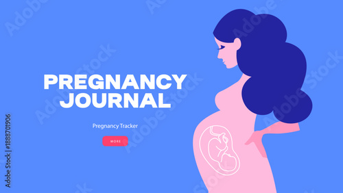 Beautiful pregnant woman silhouette. Pregnancy journal. Baby tracker. Motherhood planner. Mother's day card. Vector illustration