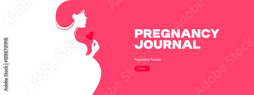 Beautiful pregnant woman silhouette. Pregnancy journal. Baby tracker. Motherhood planner. Mother's day card. Vector illustration