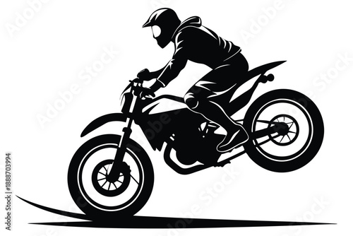motorcyclist doing stunt line art silhouette vector illustration