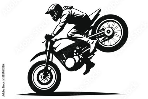 motorcyclist doing stunt line art silhouette vector illustration
