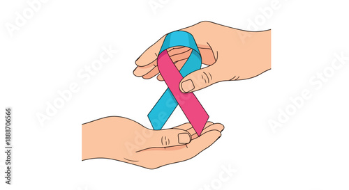 Hands Holding Pink and Blue Awareness Ribbon Vector Illustration