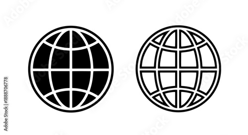 Globe icons, solid black and outline, representing world, internet, and travel