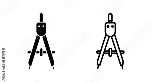Compass tool icons in black and white, for geometry, design, and technical drawing