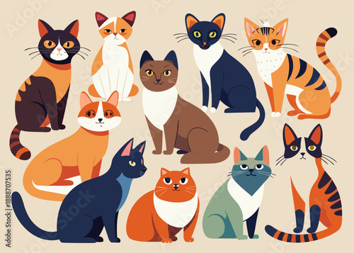 A collection of colorful and adorable cats Vector