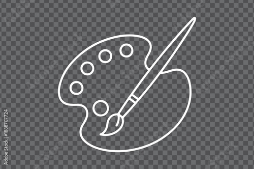 A minimalist white line icon of a classic artist's palette. 