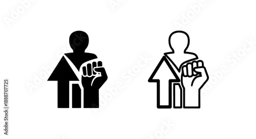 Empowerment icon with raised fist and upward arrow symbolizing strength, success, and growth