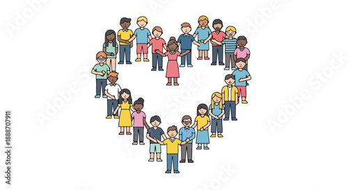 Diverse Group of People Forming a Heart Shape Vector Illustration