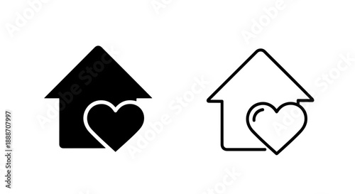 House icon with a heart symbol, representing home, love, family, or real estate in solid and outline
