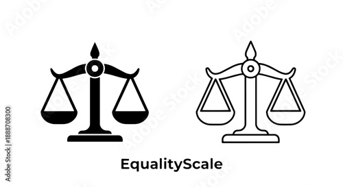 Scales of justice icon in solid and outline, representing law, balance, and equality