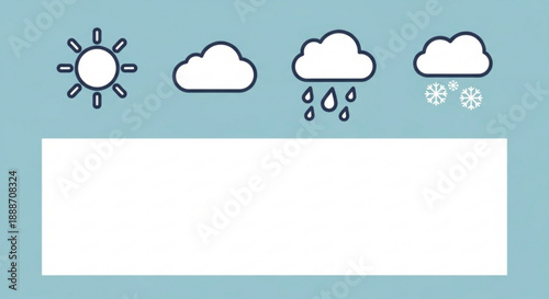 Weather forecast icons with sun clouds rain and snow on blue background for presentation or infographic