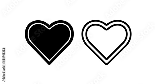 Heart shape icons, one filled and one outlined in black and white, for themes of love and care.