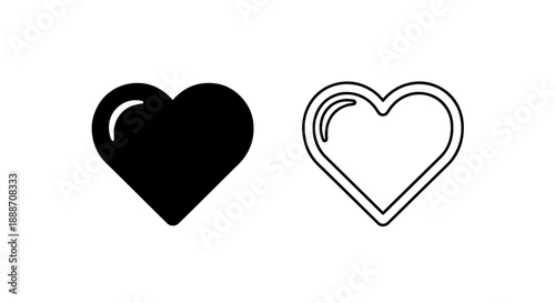 Heart icons in solid black and outline versions, symbolizing love, emotion, and health.
