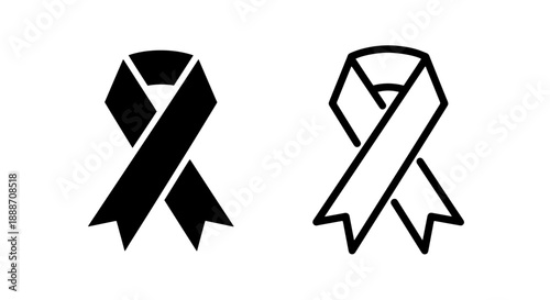 Black and outline ribbon icons, symbolizing awareness, support, and solidarity for various causes.