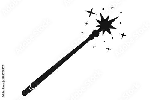 magic wand with sparkles line art silhouette vector illustration