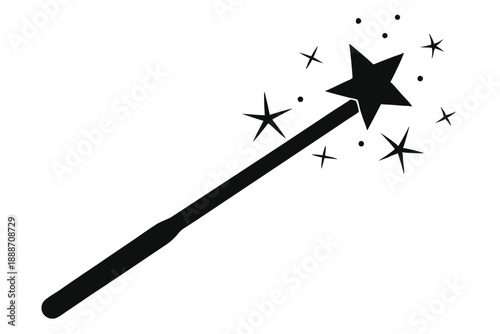magic wand with sparkles line art silhouette vector illustration