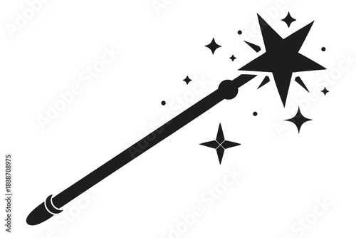 magic wand with sparkles line art silhouette vector illustration