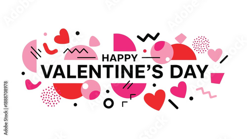 A vibrant valentine s day graphic featuring hearts pink shapes and cheerful lettering displayed prominently