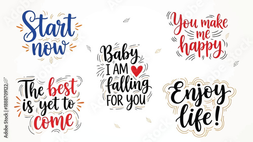 Several hand lettered inspirational quotes and phrases are presented on a white background visually appealing