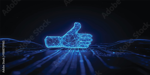 Abstract blue background featuring neon lights and digital patterns that represent a flow of energy and motion through a futuristic science and technology space